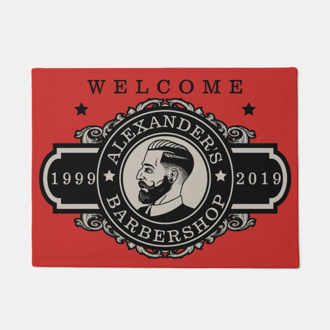 Hipster Barber Personalise Doormat (Front)