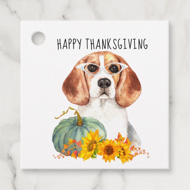 Hipster Beagle Customisable Thanksgiving   Favour Tags (Front)