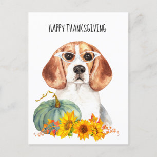 Hipster Beagle Customisable Thanksgiving Postcard