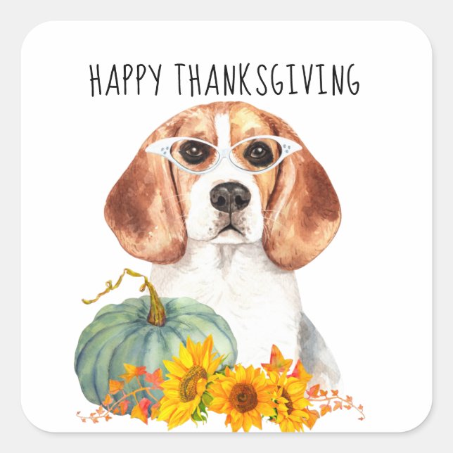 Hipster Beagle Customisable Thanksgiving  Square Sticker (Front)