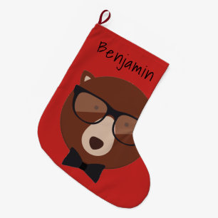 Hipster Bear Personalised Large Christmas Stocking