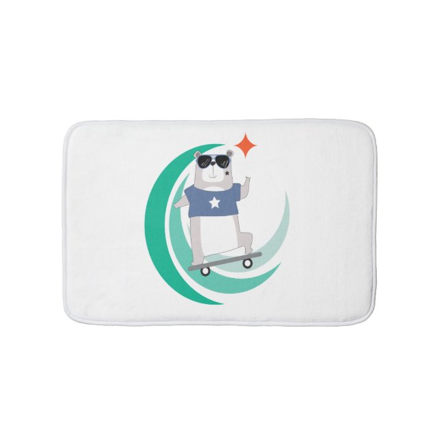 Hipster Bear Riding a Skateboard Bath Mat (Front)