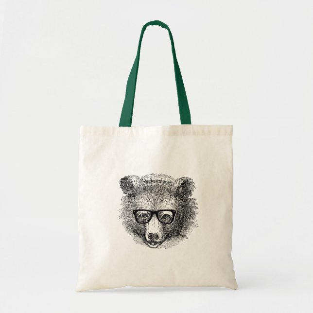 Hipster Bear with Glasses Tote Bag (Front)