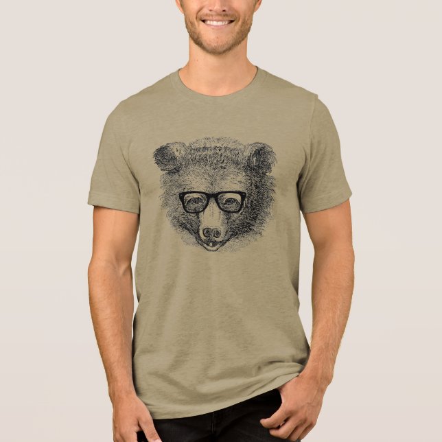 Hipster Bear with Glasses Tri-Blend Shirt (Front)