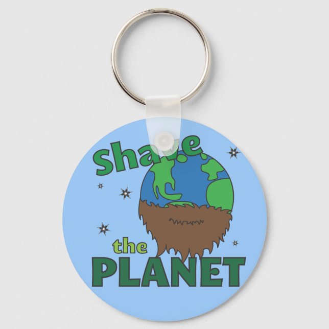 Hipster Bearded Earth Day Shave (Save) The Planet Key Ring (Front)