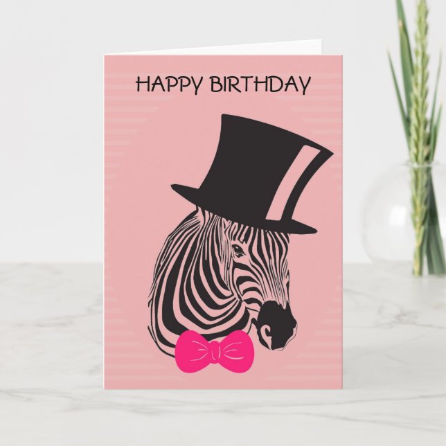 Hipster Birthday Zebra with top hat Card (Front)