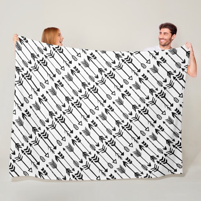 Hipster Black and White Arrow Pattern Fleece Blanket (In Situ)