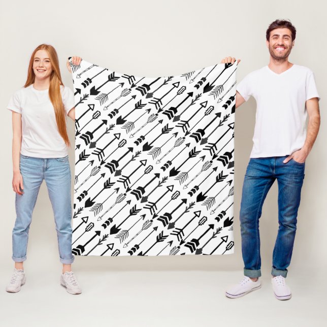 Hipster Black and White Arrow Pattern Fleece Blanket (In Situ)