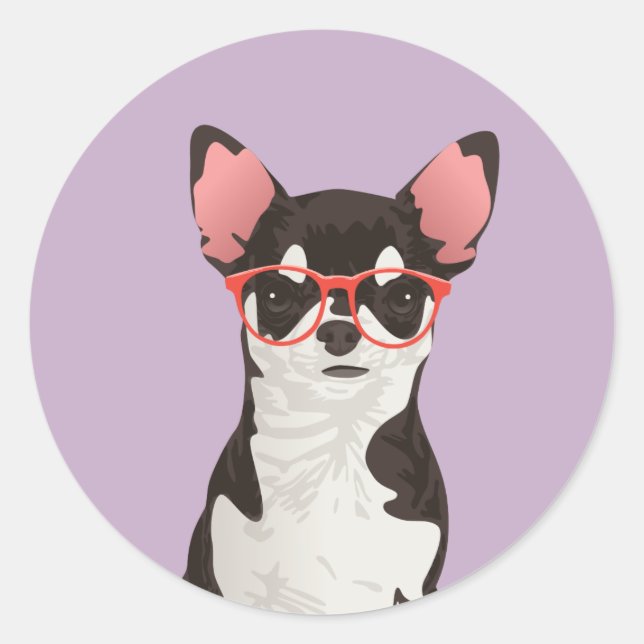 Hipster Black and White Coat Chihuahua Sticker (Front)