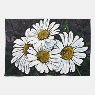Hipster Bohemian Chic Summer White Daisy Tea Towel