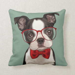 Hipster Boston Terrier Cushion