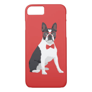 Hipster Boston Terrier with Red Glasses & Bow Tie iPhone 8/7 Case
