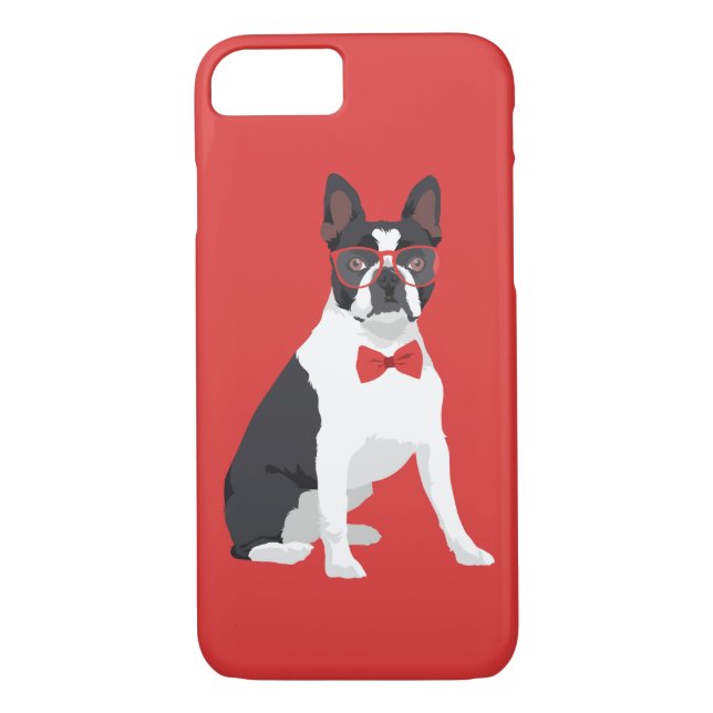 Hipster Boston Terrier with Red Glasses & Bow Tie Case-Mate iPhone Case (Back)