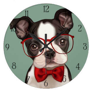Hipster Boxer Puppy Large Clock