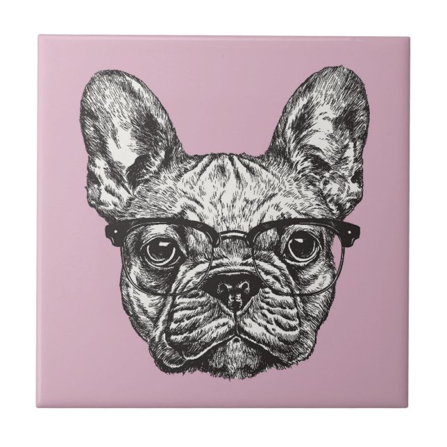 Hipster Bulldog Ceramic Tile (Front)