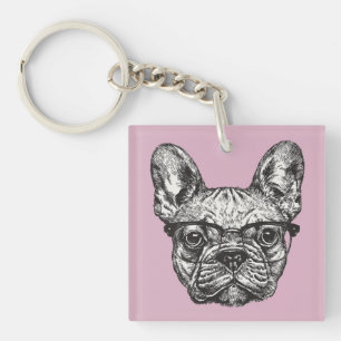 Hipster Bulldog Key Ring