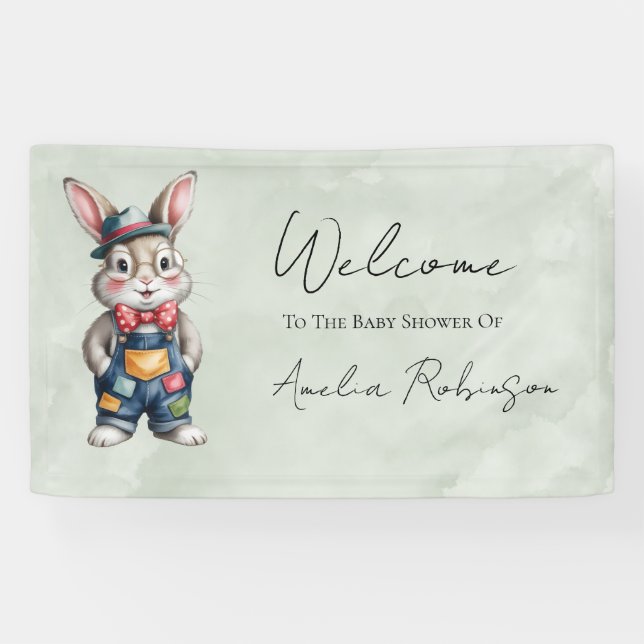 Hipster Bunny Boy Baby Shower Gift Welcome Sign  (Horizontal)
