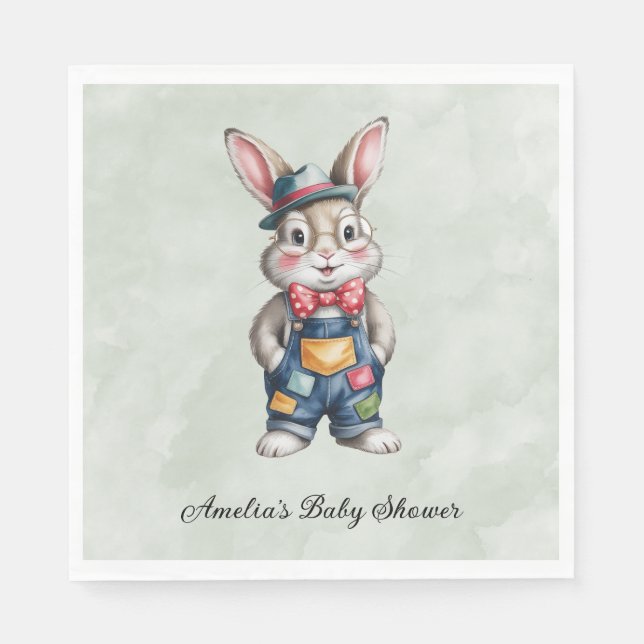 Hipster Bunny Boy Baby Shower Napkin (Front)