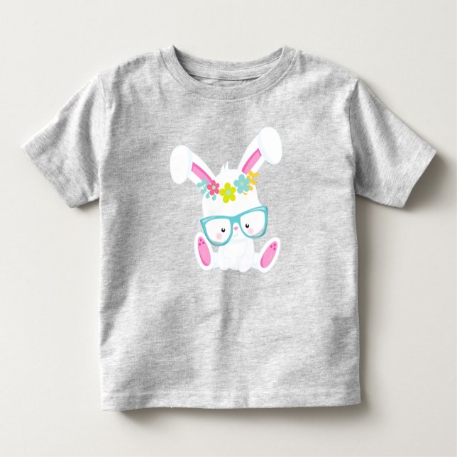 Hipster Bunny, Bunny With Glasses, Rabbit, Flowers Toddler T-Shirt (Front)