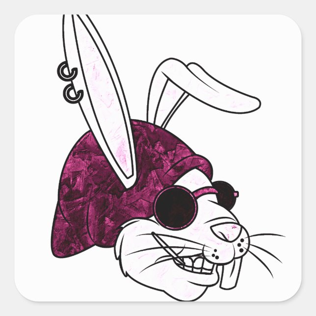 Hipster Bunny Square Sticker (Front)