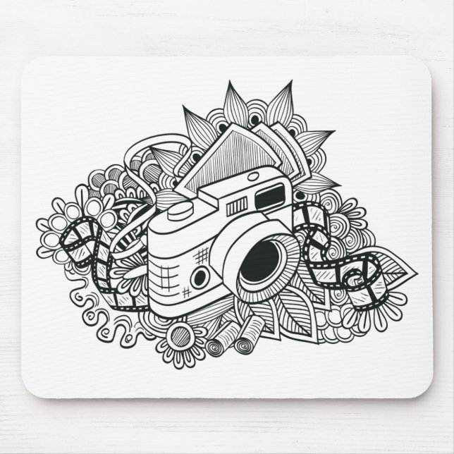 Hipster Camera Doodle Mouse Pad (Front)