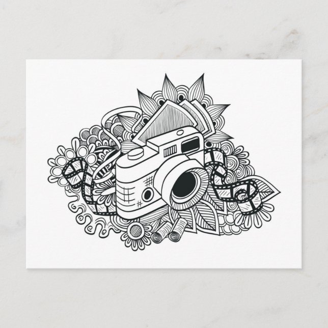 Hipster Camera Doodle Postcard (Front)