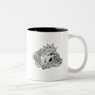 Hipster Camera Doodle Two-Tone Coffee Mug