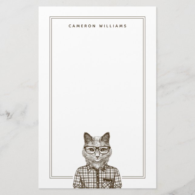 Hipster Cat | Add Your Name Stationery (Front)