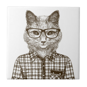 Hipster Cat Ceramic Tile