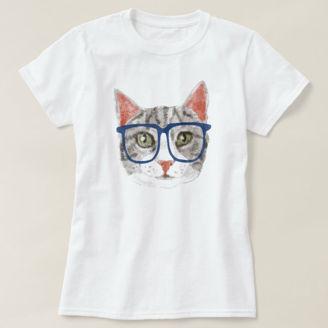 Hipster Cat (Grey Tabby) T-Shirt (Design Front)