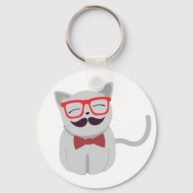 Hipster Cat Key Ring (Front)