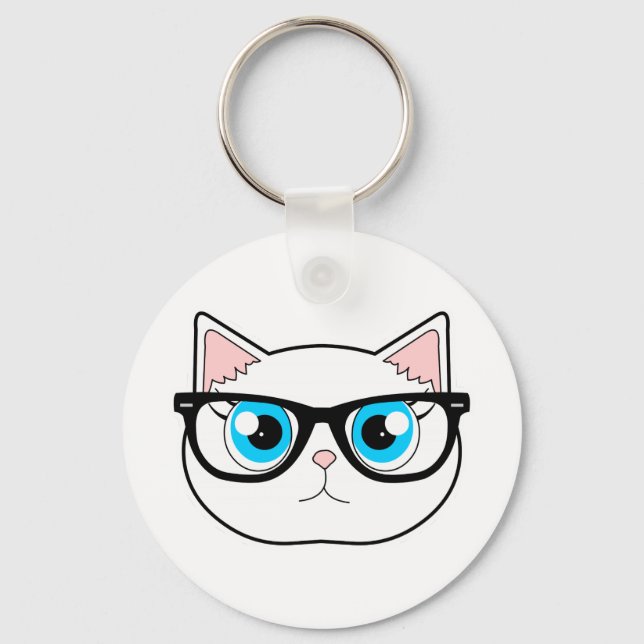 Hipster Cat Key Ring (Front)