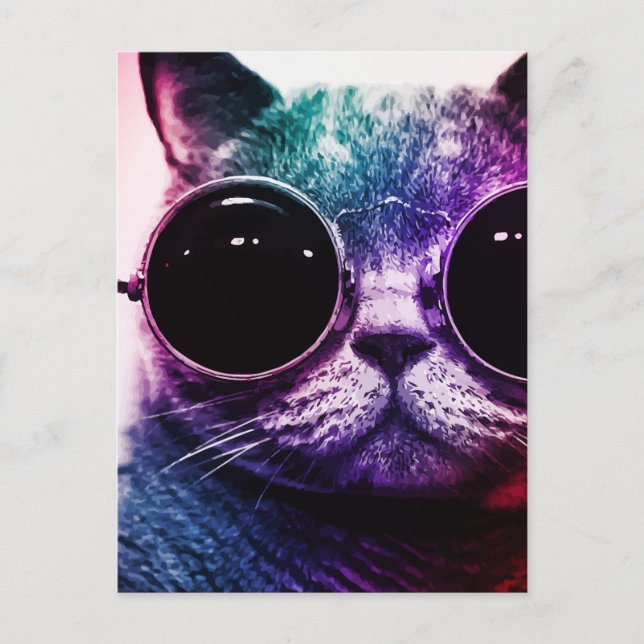 Hipster Cat Pop Art Postcard (Front)