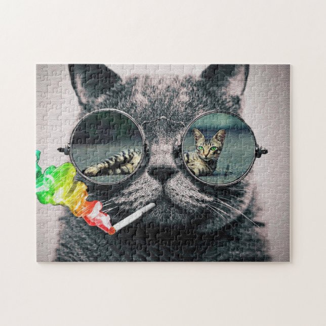 Hipster Cat Smoking Jigsaw Puzzle (Horizontal)