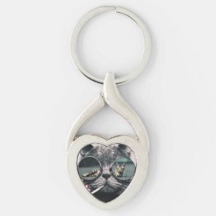 Hipster Cat Smoking Key Ring