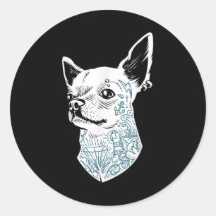 Hipster Chihuahua Dog With Old School Tattoos And Classic Round Sticker
