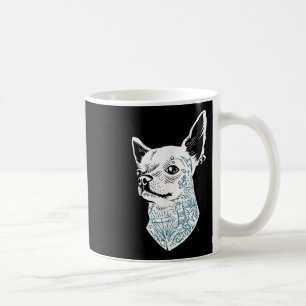 Hipster Chihuahua Dog With Old School Tattoos And  Coffee Mug