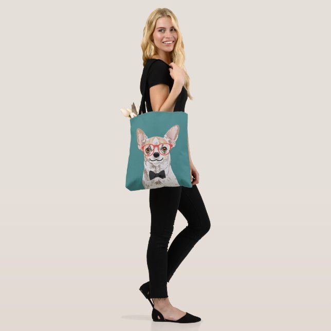 Hipster Chihuahua Tote Bag for Chihuahua Parents (On Model)