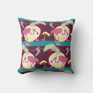 Hipster Christmas Flamingo Palm Holiday Scene Cushion