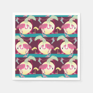 Hipster Christmas Flamingo Palm Holiday Scene Napkin
