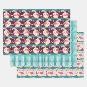 Hipster Christmas Flamingo Palm Holiday Scene Wrapping Paper Sheet