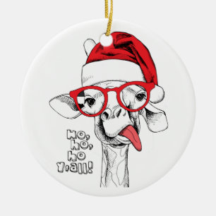 Hipster Christmas Giraffe   Holidays Ceramic Ornament