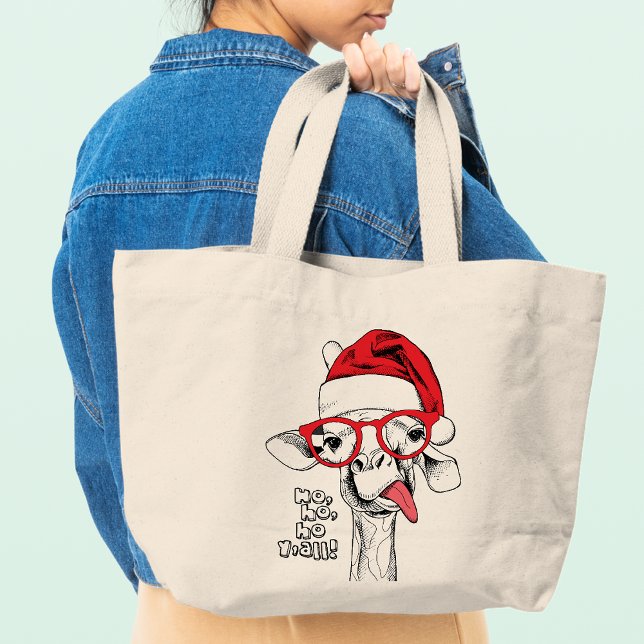 Hipster Christmas Giraffe Holidays Funny Animal Large Tote Bag (Creator Uploaded)