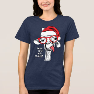 Hipster Christmas Giraffe Holidays Tri-Blend Shirt