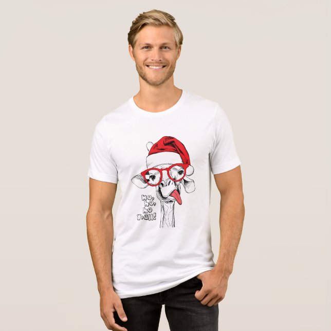 Hipster Christmas Giraffe | Holidays Tri-Blend Shirt (Front Full)