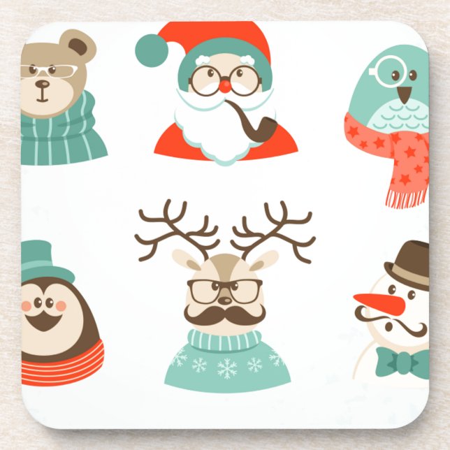 hipster christmas santa coaster (Front)