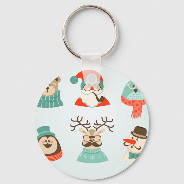 hipster christmas santa key ring (Front)
