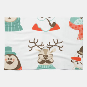 hipster christmas santa tea towel