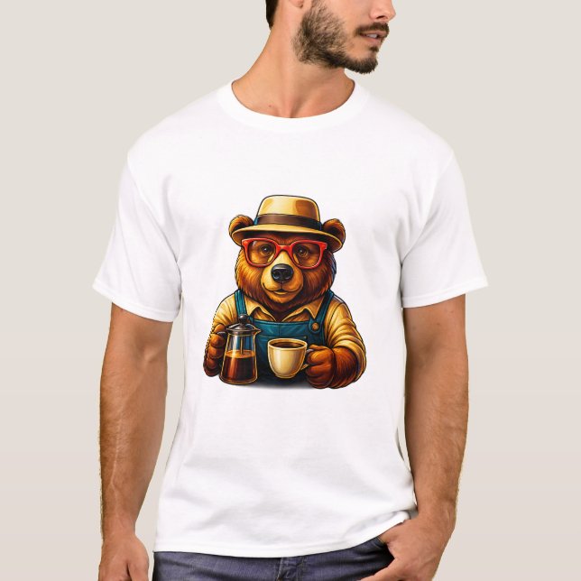 Hipster Coffee Bear – Stylish Drip Brew T-Shirt (Front)