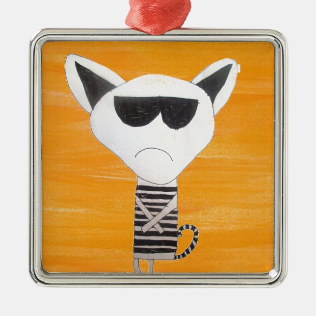 Hipster cool cartoon cat metal tree decoration (Front)